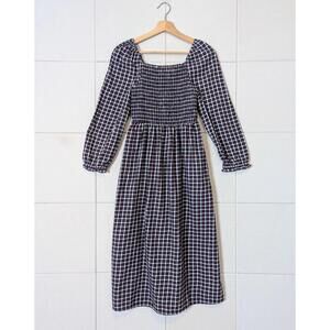 J.Crew brushed cotton smocked plaid puff sleeve prairie dress